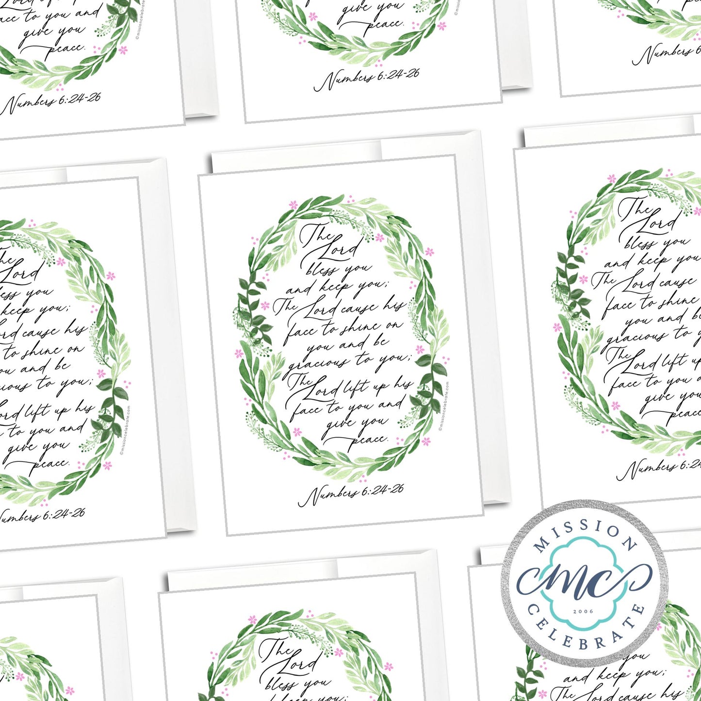 The Lord Bless You and Keep You The Lord Cause His Face to Shine On You and Be Gracious To You Numbers 6:24-26 Art Greeting Cards (A7 Size 5"x7" folded note note card with envelope)