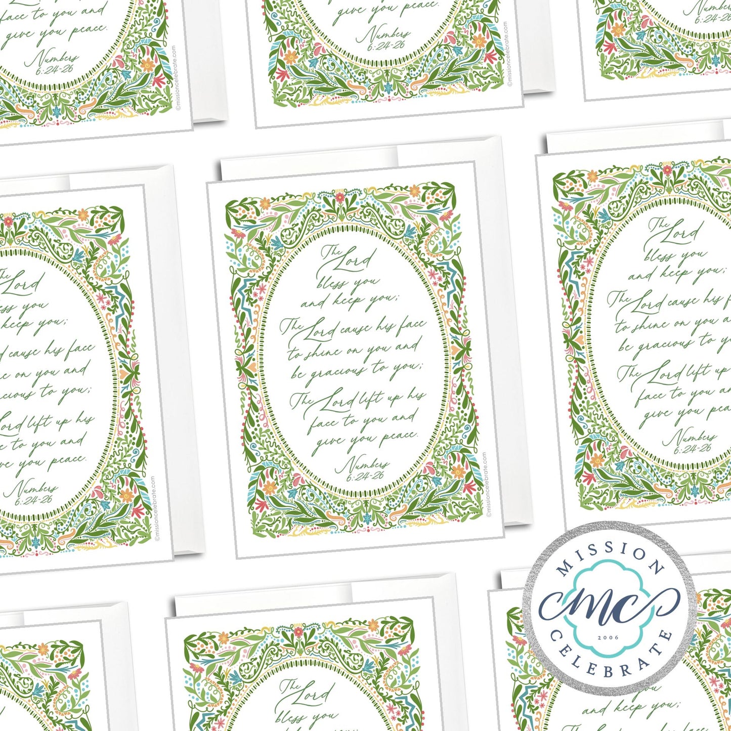 The Lord Bless You and Keep You The Lord Cause His Face to Shine On You and Be Gracious To You Numbers 6:24-26 Art (UPDATED) Greeting Cards (A7 Size 5"x7" folded note note card with envelope)