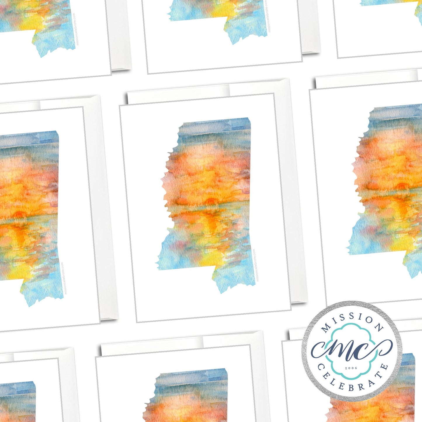 Mississippi Sunrise Original Watercolor Art Greeting Cards (A7 Size 5"x7" folded note note card with envelope)