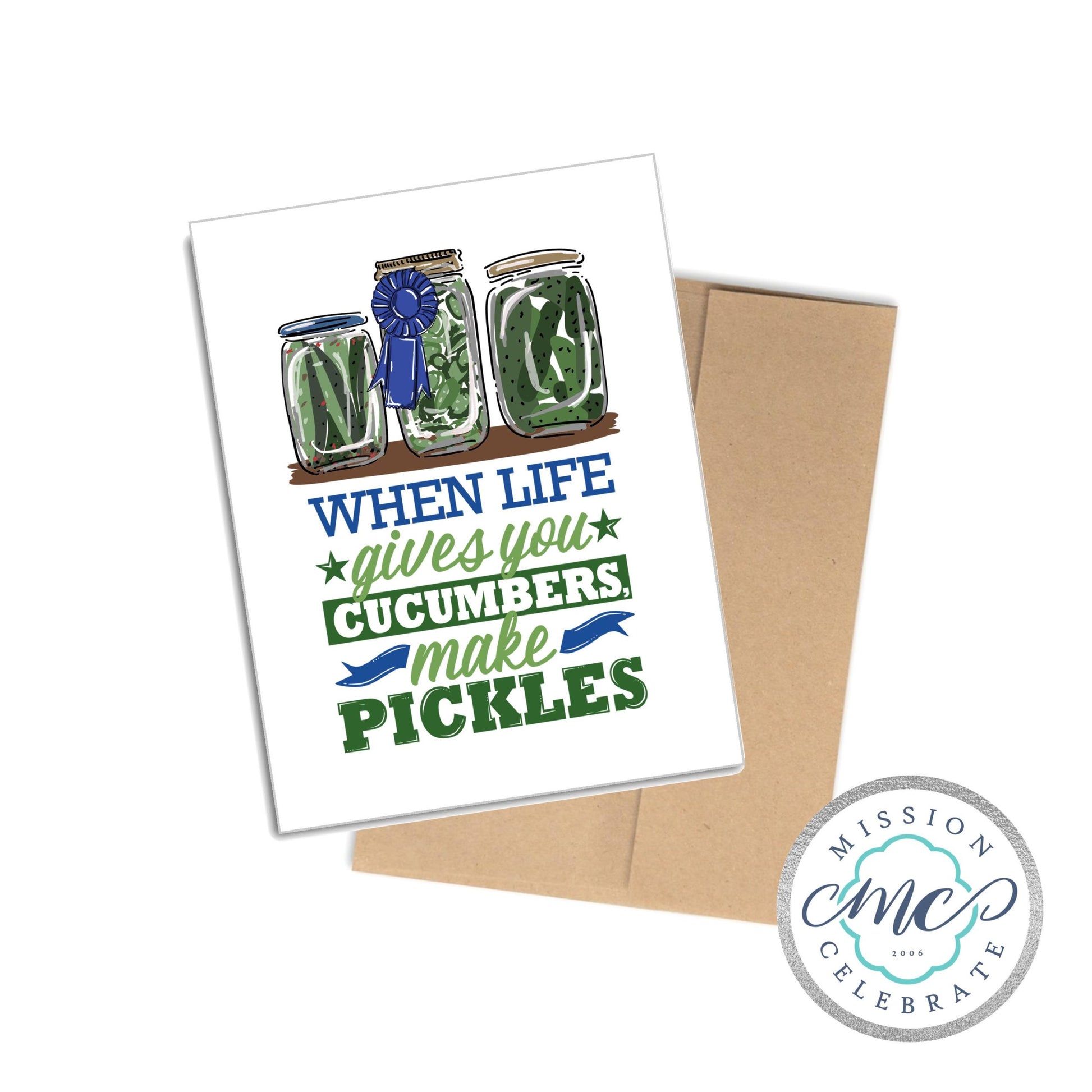 When Life Gives You Cucumbers, Make Pickles Art Greeting Card Folded Note Stationery Pickle Lovers A2 Size Note Card 4.25" x 5.5" or Set of 6 Note Cards (Copy) image 0