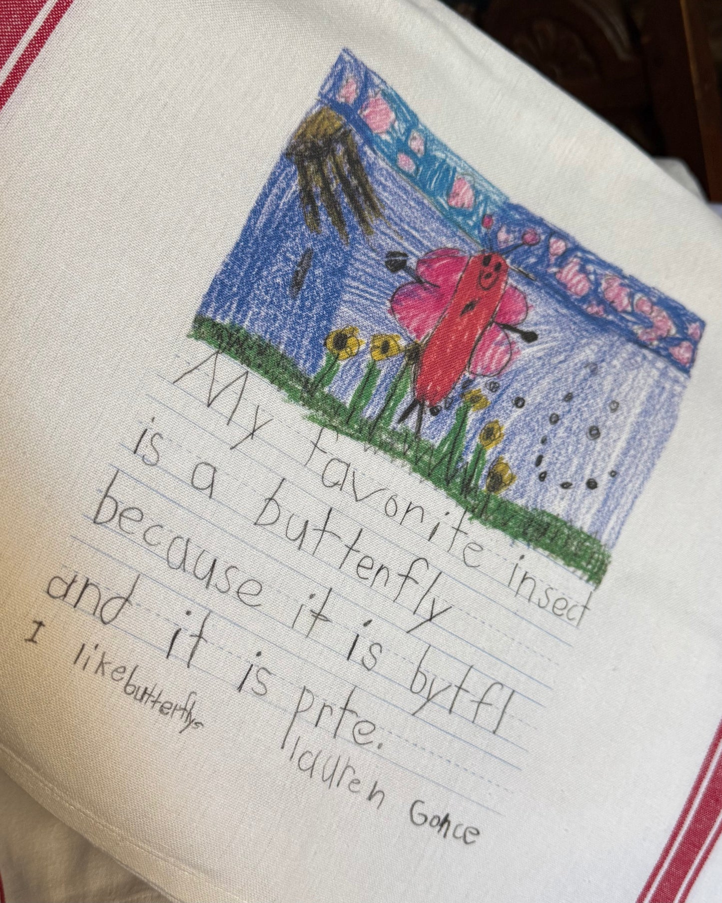 Custom Tea Towel Printed with Custom Art, Recipe Card, Child's Drawing Tea Towel Kitchen Towel Flour Sack Towel