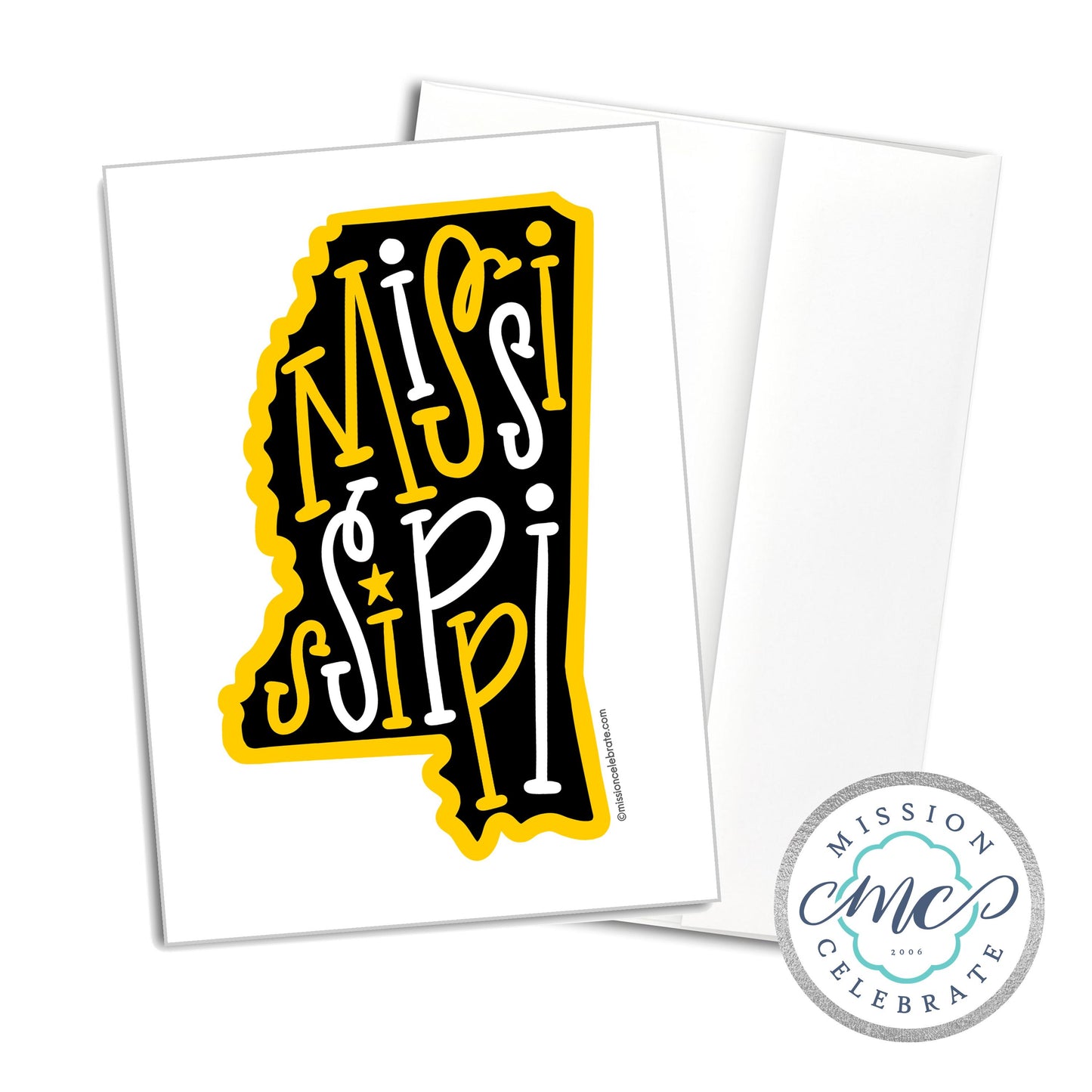 Mississippi Bouncy Letters Handlettered Original Art Greeting Cards (black & gold) (A7 Size 5"x7" folded note note card with envelope)