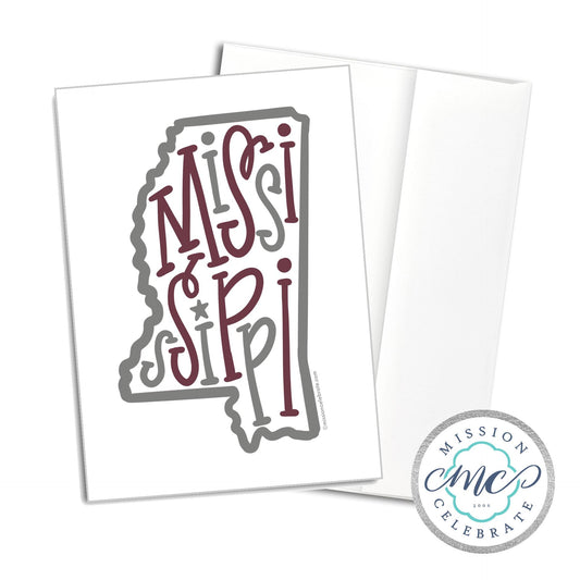 Mississippi Bouncy Letters Handlettered Original Art Greeting Cards (maroon & gray) (A7 Size 5"x7" folded note note card with envelope) (Copy)