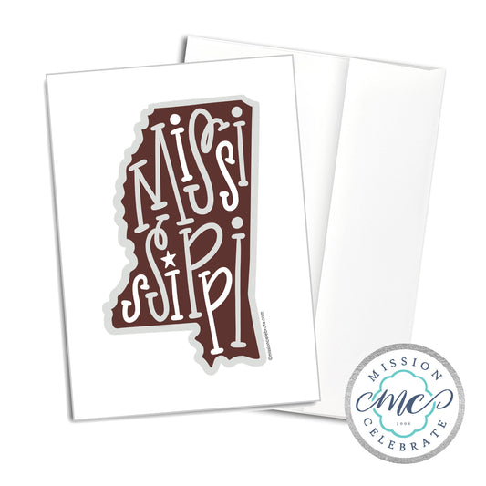 Mississippi Bouncy Letters Handlettered Original Art Greeting Cards (maroon & gray new) (A7 Size 5"x7" folded note note card with envelope)