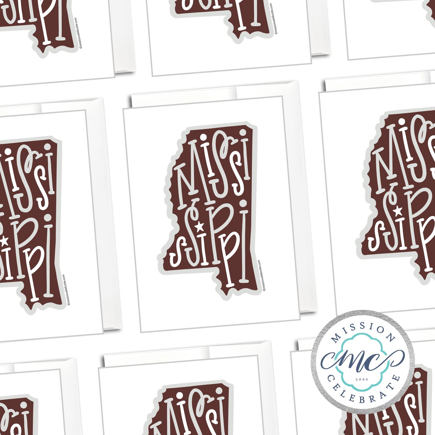 Mississippi Bouncy Letters Handlettered Original Art Greeting Cards (maroon & gray new) (A7 Size 5"x7" folded note note card with envelope)
