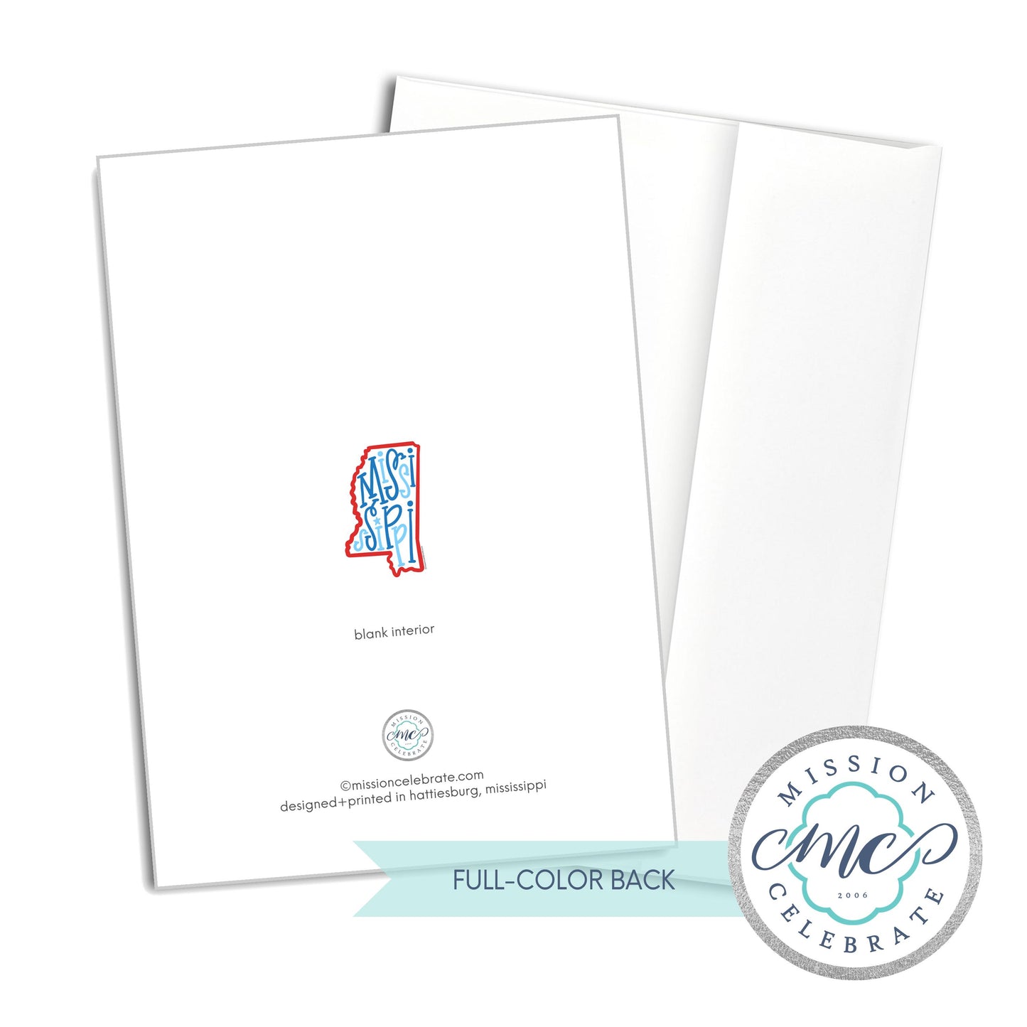 Mississippi Bouncy Letters Handlettered Original Art Greeting Cards (red & blues) (A7 Size 5"x7" folded note note card with envelope)