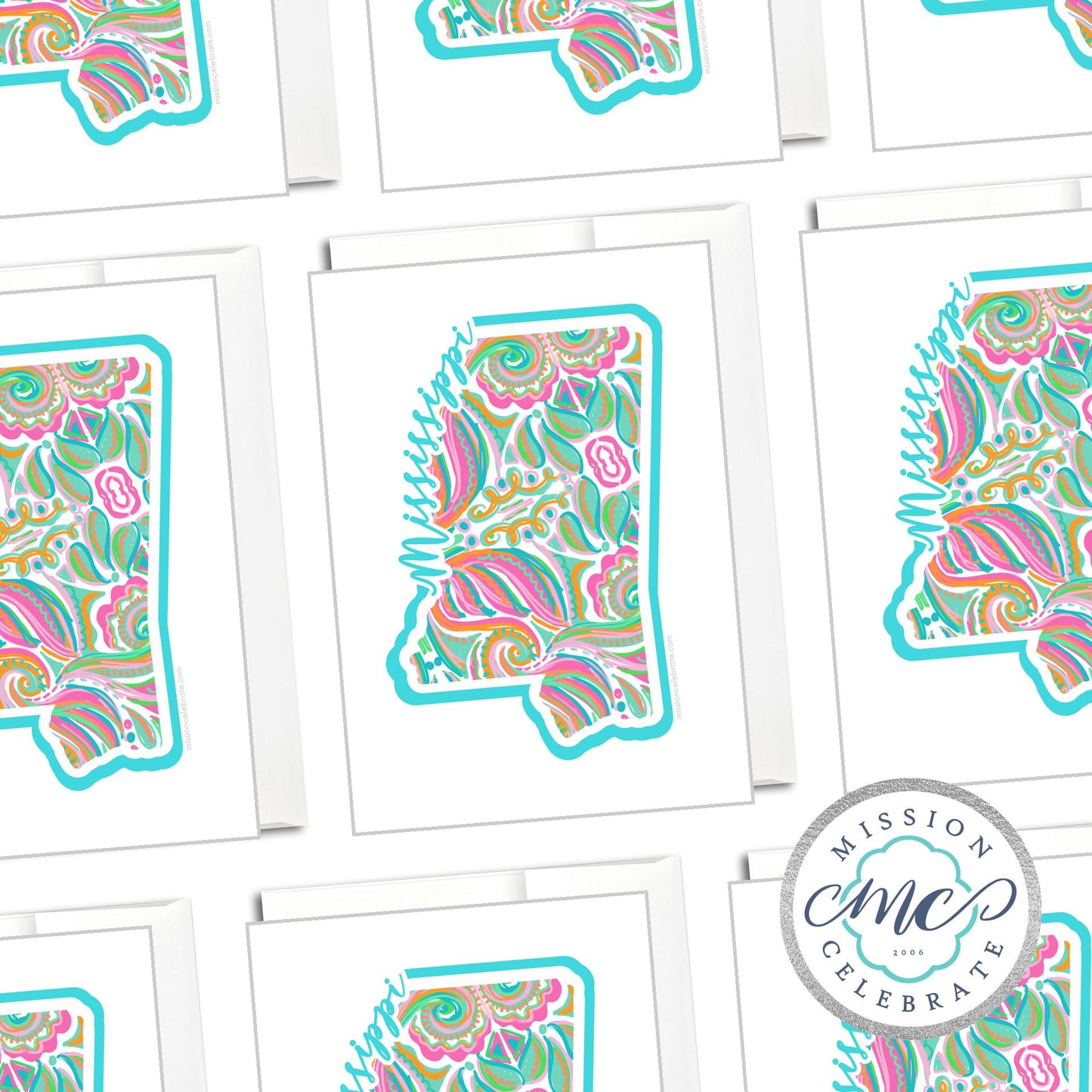 Mississippi Jubilee Handlettered Original Art Greeting Cards (A7 Size 5"x7" folded note note card with envelope)