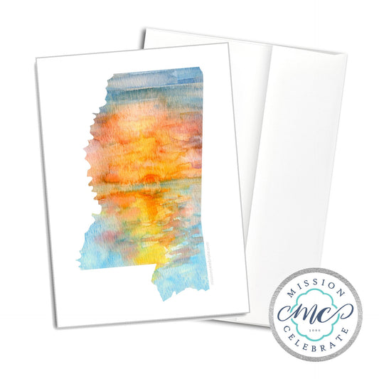 Mississippi Sunrise Original Watercolor Art Greeting Cards (A7 Size 5"x7" folded note note card with envelope)