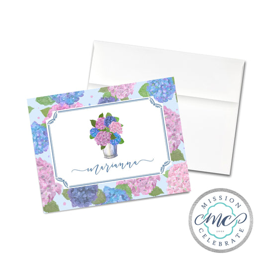 Happy Hydrangeas Original Watercolor Set of Eight (08) Folded Notes Stationery Set A2 Size 5.5"x4.25" with Envelopes