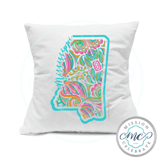 Mississippi Jubilee Hand Drawn Original Art Pillow Cover (with Pillow Insert) White 18"x18"