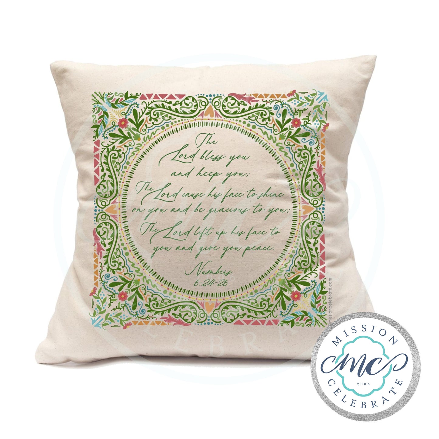 The Lord Bless You and Keep You The Lord Cause His Face to Shine On You and Be Gracious To You Numbers 6:24-26 (UPDATED) Art Pillow Cover (with Pillow Insert) Natural (Ecru) 18"x18"