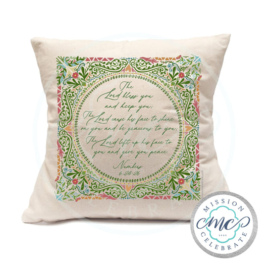 The Lord Bless You and Keep You The Lord Cause His Face to Shine On You and Be Gracious To You Numbers 6:24-26 (UPDATED) Art Pillow Cover (with Pillow Insert) Natural (Ecru) 18"x18"