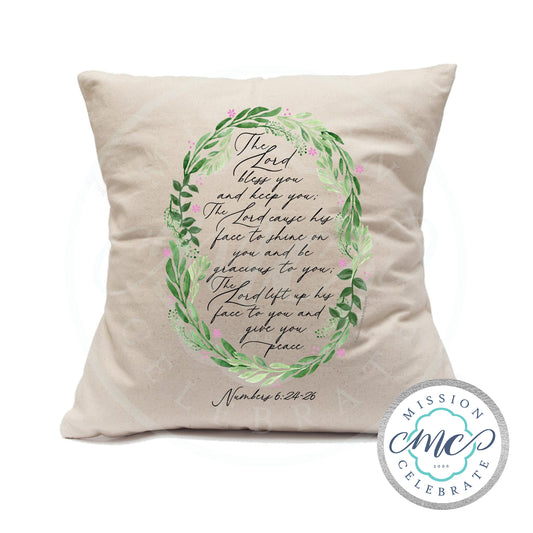 The Lord Bless You and Keep You The Lord Cause His Face to Shine On You and Be Gracious To You Numbers 6:24-26 Art Pillow Cover (with Pillow Insert) Natural (ecru) 18"x18"