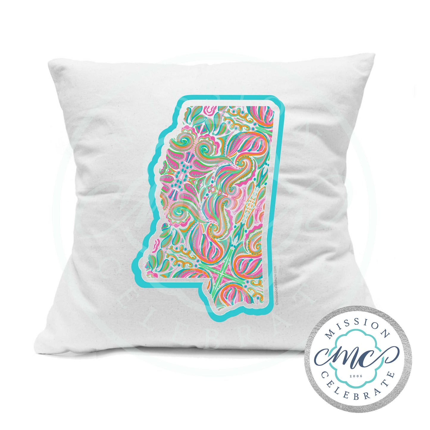 Mississippi Jubilee (art only) Hand Drawn Original Art Pillow Cover (with Pillow Insert) White 18"x18"