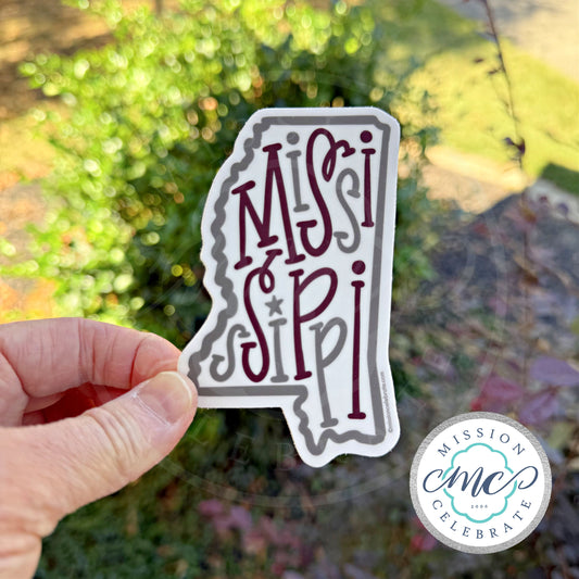 Mississippi Bouncy Letters Handlettered Art Maroon & Gray Decal (Interior / Exterior Use)