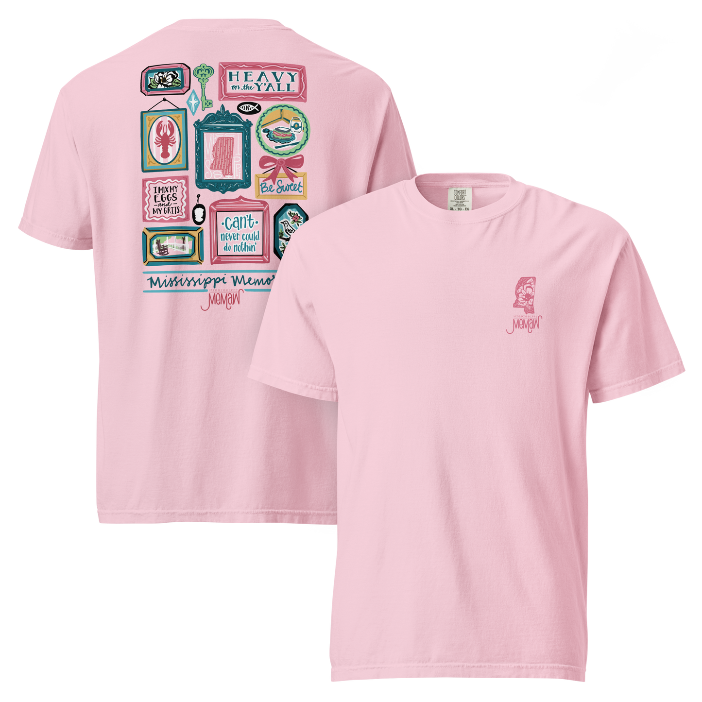 Mississippi Memaw "Be Sweet" Merch Comfort Colors Short Sleeve Tee PINK (front left, full back art)