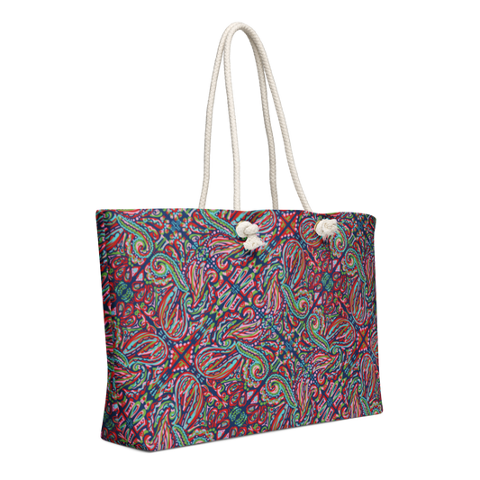 Jubilee Festive Art Oversized Weekender Bag with Rope Handles - handdrawn art by Mississippi Artist, Leslie Gonce